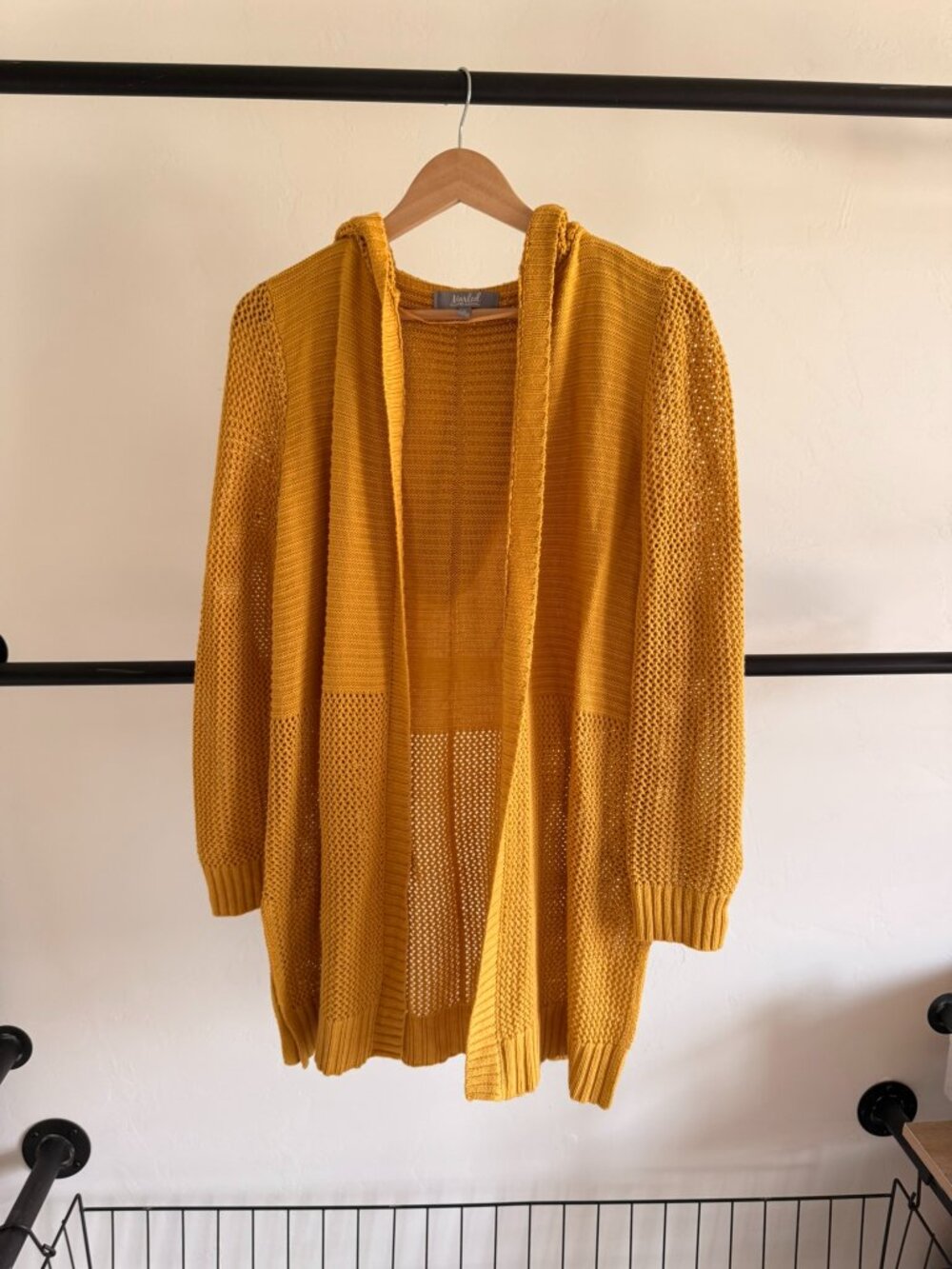 Marled Mustard Gold Hooded Long Cotton Cardigan Sweater S